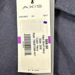 Axis Mens Plain Shorts 2XB Big Tall Navy Blue Casual Flat Front Flap Pockets NEW